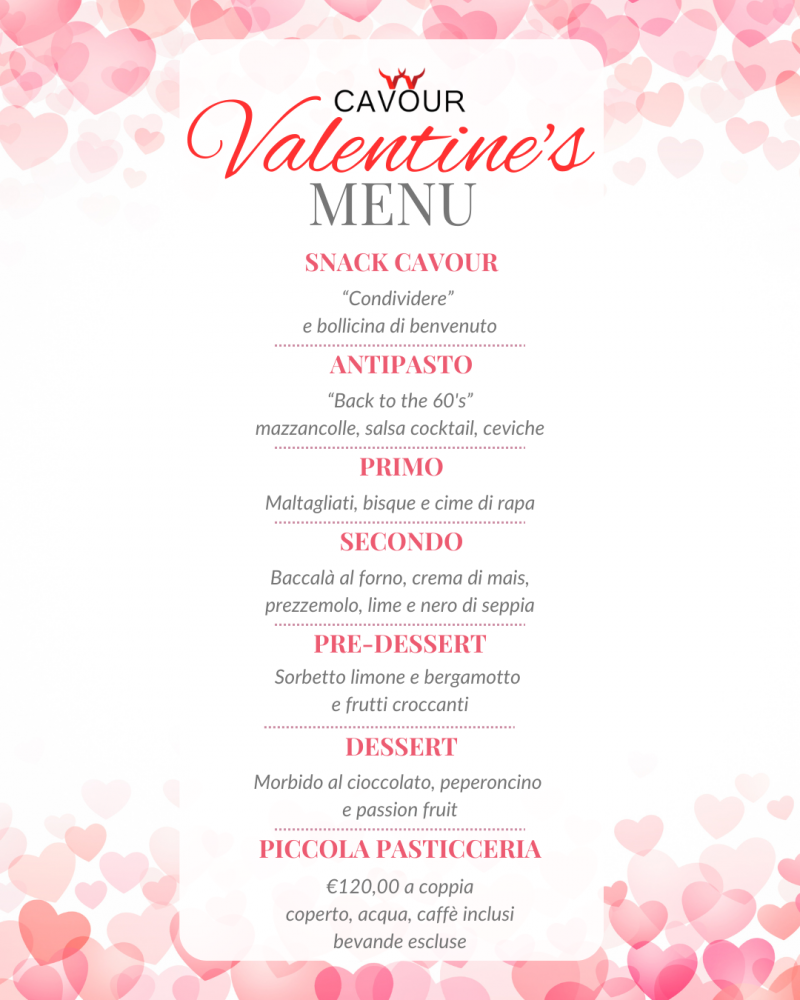 Menu di San Valentino al Bistrot Cavour